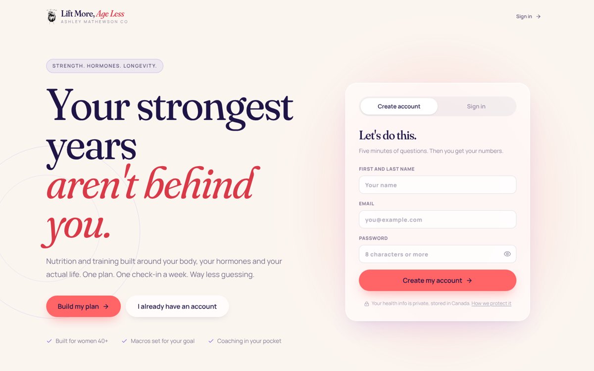 Lift More Age Less sign-up page